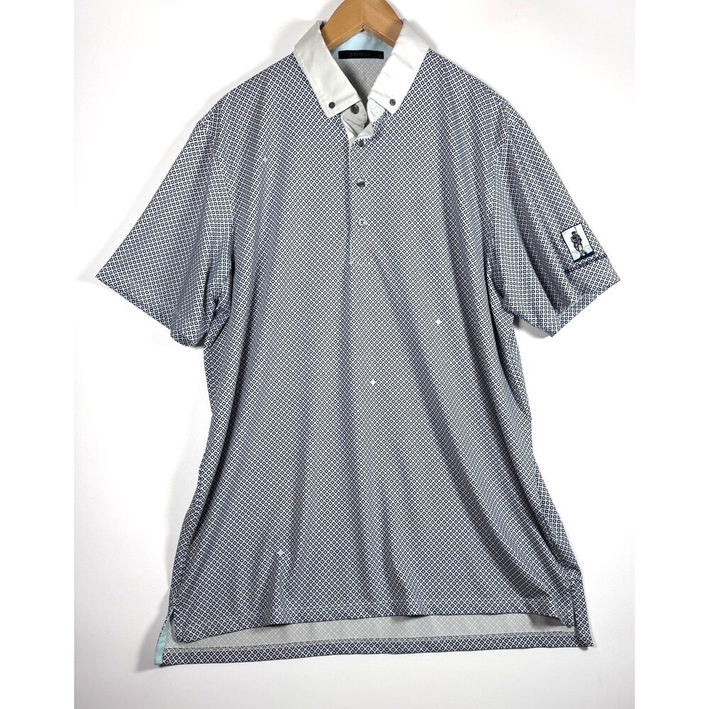 Greyson Polo Large Blue White Geometric Golf‎ Embroidered Greenwood Performance